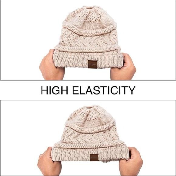 2 Pack Ponytail Beanie for Women,Winter Warm Beanie Tail Soft Stretch Cable Knit - Picture 6 of 6